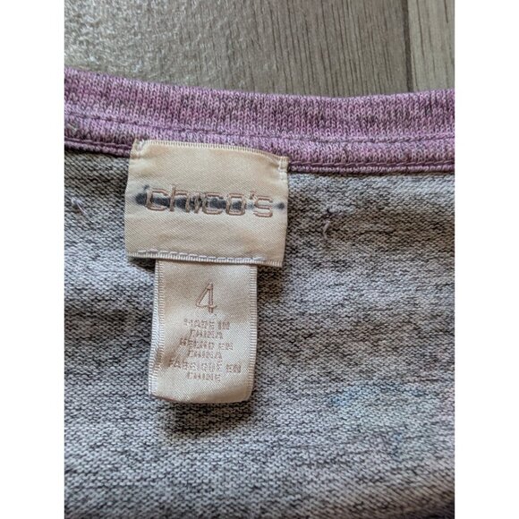 Chicos Floral Paisley Print Knit Top Size 4 Multicolor Casual 3/4 Sleeve Lightwe - Picture 5 of 7